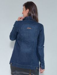 Jaqueta Maxi Jeans Confort Revanche Feminina Azul Escuro