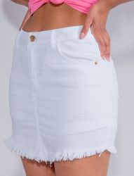 Saia Shorts Jeans Revanche Feminina Branca